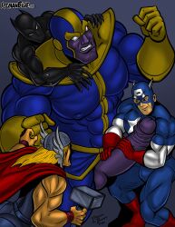 4boys asgardian ass avengers balls black_panther_(marvel) black_panther_(series) captain_america captain_america_(series) clothed clothing dark-skinned_male dark_skin erection gay group hero_on_villain hi_res huge_cock human human_on_humanoid humanoid icemanblue imminent_sex interspecies interspecies_yaoi larger_male light-skinned_male light_skin male male/male male_only marvel marvel_comics mjolnir mostly_clothed muscular muscular_male nipples pecs penis penis_out purple-skinned_male purple_penis purple_skin sex size_difference small_dom_big_sub smaller_male t'challa thanos thor_(marvel) thor_(series) yaoi