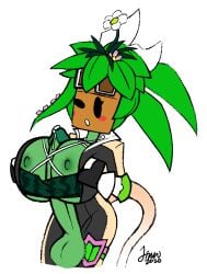 1futa 2020 areolae autopaizuri balls big_breasts big_penis blaster_master breasts casual_autopaizuri clothed clothing dated erection flora_fauna futa_only futanari green_skin huge_breasts huge_cock humanoid humanoid_penis jinnsart kanna_(blaster_master) masturbation nipples partially_clothed penis plant plant_girl plantie smooth_balls smooth_penis solo