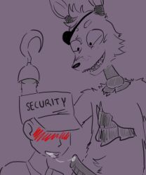 2014 animatronic anthro blush bodily_fluids canid canine clothed clothing cum cum_in_mouth cum_inside cum_string digital_media_(artwork) duo erection eye_patch eyepatchy eyewear five_nights_at_freddy's fox foxy_(fnaf) fur gay genital_fluids genitals hat headgear headwear hook hook_hand human human_on_anthro interspecies looking_down machine male male/male mammal mike_schmidt open_mouth penis robot scottgames simple_background teeth topwear unavailable_at_source