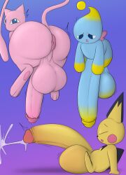 absurd_res anthro anus ass balls big_balls big_penis bodily_fluids chao_(sonic) chunknudies closed_eyes cum cum_on_wall ejaculation erection feral generation_1_pokemon generation_2_pokemon genital_fluids genitals group hi_res huge_balls huge_cock hyper hyper_balls hyper_genitalia hyper_penis legendary_pokemon looking_at_viewer looking_down looking_pleasured male male_only mew mew_(pokemon) nintendo nude open_mouth penis pichu pokemon pokemon_(species) presenting presenting_anus presenting_balls presenting_hindquarters puffy_anus sega side_view simple_background small_but_hung solo sonic_(series) sonic_the_hedgehog_(series) tail text trio yellow_body