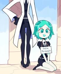 1futa 1girls 2023 alternate_version_at_source big_breasts blue_eyes breasts clothed clothing duo female_focus fully_clothed futanari heels humanoid kneeling lab_coat land_of_the_lustrous miscon phosphophyllite pornography rutile_(land_of_the_lustrous) science scientist short_hair sign standing white_body white_skin