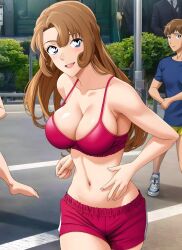 1girls actress ai_generated aka_jin big_breasts big_thighs blue_eyes breasts brown_hair busty cowboy_shot curvy detective_conan exercise exercise_clothing female fit huge_breasts huge_thighs human large_breasts long_hair looking_at_viewer married_woman mature mature_female milf mother pale-skinned_female pale_skin solo thick_thighs thighs voluptuous wide_hips yukiko_kudo