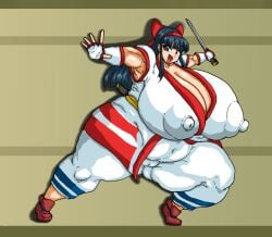 1girls ainu_clothes big_breasts blue_eyes blue_hair breasts busty cleavage covered_erect_nipples erect_nipples_under_clothes female female_only fingerless_gloves hair_ribbon hi_res huge_breasts legs long_hair looking_at_viewer nakoruru open_mouth pants samurai_shodown smile snk thick_thighs thighs voluptuous weapon