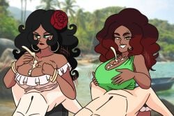 2boys 2girls brazil_(yuric_inc) country_inc_(yuric_inc) cum cum_on_breasts dark-skinned_female dark_hair ejaculation_between_breasts interracial light-skinned_male mexico_(yuric_inc) paizuri paizuri_under_clothes piercing yuric_inc