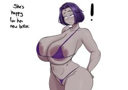 1girls alternate_breast_size amaterart big_areola big_breasts breasts_bigger_than_head dc dc_comics female female_only huge_breasts micro_bikini nipples_visible_through_clothing rachel_roth raven_(dc) solo teen_titans