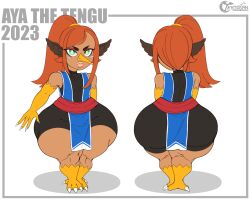 4_fingers ass avian_humanoid beak big_ass big_butt big_ears big_lips bird_feet bird_girl blush_stickers breasts breasts female huge_ass hyper_ass original_character shortstack solo tengu tenjosan thick_ass thick_thighs wing_ears