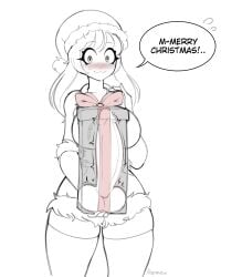 1futa balls big_breasts big_penis blush breasts christmas christmas_gift christmas_outfit clothed clothing dialogue dick_in_a_box dickgirl english_text erection fapmew futa_only futa_solo futanari gift huge_cock human intersex large_penis long_hair mostly_clothed nervous penis sketch smooth_balls smooth_penis solo standing text thick_thighs thighhighs uncut ych