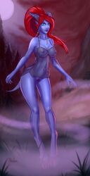 anios big_breasts blizzard_entertainment blue_skin draenei freli red_hair see-through see-through_clothing warcraft world_of_warcraft