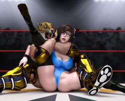 1boy 1girls 3d asian asian_female big_breasts blue_leotard busty cameltoe choke_hold chubby chubby_female crossover defeated defeated_heroine dominant_male domination eastern_and_western_character female fight fighting_ring gcb glasses grab humiliation king_(tekken) legs_apart legs_up leotard long_boots masked_male mei_(overwatch) overwatch pro_wrestling pussy_visible_through_clothes ryona sleeper_hold softcore tagme tekken thick_thighs thighhighs tongue_out wrestling wrestling_outfit wrestling_ring