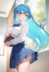 big_breasts blue_hair breasts female flashing_ass large_breasts rfull school_uniform schoolgirl tagme teenage_girl teenager thighs young