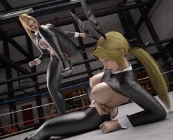 2girls 3d abs areolae big_breasts blonde_female blonde_hair bunnysuit catfight dead_or_alive defeated dominant_female domination exposed_breasts exposed_pussy femdom fight fighting fighting_ring fit_female gcb helena_douglas high_heels humiliation large_breasts latex ninja_gaiden nipples practically_nude pussy rachel_(ninja_gaiden) reverse_bunnysuit ryona tagme violence