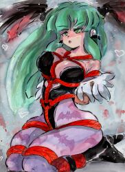 big_breasts bondage capcom clothing darkstalkers fanart ghostcobra_ink morrigan_aensland rope_between_breasts rope_bondage small_breasts succubus traditional_art traditional_media_(artwork) vampire_savior watercolor watercolor_(artwork)