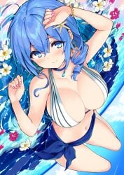 1girls blue_eyes blue_hair character_request cu-no hisen_kaede kohitsuji_ai large_breasts original swimsuit