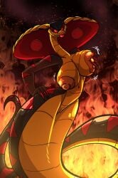 aladdin anthro apode big_breasts black_body black_scales breast_grab breasts cobra disney draconcopode female fire genitals hand_on_breast hi_res jafar legless lips mtf_crossgender naga pussy red_eyes red_lips reptile rule_63 sachasketchy scales scalie serpentine snake transformation