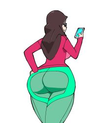 1girls ass ass_focus big_ass female glasses hakkim_animation hijab phone
