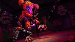 3d animatronic firenutter five_nights_at_freddy's futa_only futanari green_eyes huge_balls huge_cock pole_dancing scrap_baby scrap_baby_(fnaf)