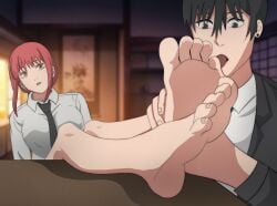 1boy 1boy1girl 1girls absurd_res absurdres artist_request barefoot black_hair chainsaw_man curvaceous curvy curvy_body curvy_female curvy_figure dominant dominant_female feet female female_domination female_focus female_human female_human_feet femdom foot_fetish foot_focus foot_lick hayakawa_aki high_resolution highres human human_only licking licking_foot long_hair makima_(chainsaw_man) male oral pleasure_face red_hair short_hair soles straight toes tongue white_skin yellow_eyes young