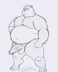 anthro balls bear belly biceps big_belly boner daichi_akimichi dreamworks erection fat fat_belly genitals giant_panda hi_res humanoid_genitalia humanoid_penis kung_fu_panda looking_at_viewer male male_only mammal master_po_ping monochrome muscular nipples nude obese obese_male overweight overweight_male pecs penis smile solo vein veiny_penis