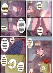 1boy 1girls ahe_gao blood comic dialogue huesosdry killer killing marie_(huesosdry) mcdonald's penetration spanish_dialogue spanish_text text translated uniform vaginal_penetration work working yandere