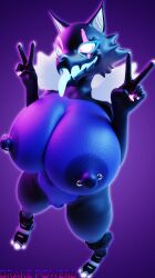 anthro breasts breasts_out drakepowers female female_only fortnite fortnite:_battle_royale furry_breasts furry_ears furry_female furry_only highwire_(fortnite) pack_leader_highwire piercing purple_body pussy