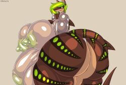 aella_(nanobite) anthro ass balls bedroom_eyes big_balls big_breasts big_butt big_penis breasts brown_body brown_skin brown_stripes claws clothing countershading fin finger_to_mouth fish genitals green_hair green_nipples green_spots gynomorph hair hi_res huge_balls huge_breasts huge_butt huge_cock hyper hyper_balls hyper_breasts hyper_butt hyper_genitalia hyper_nipples hyper_penis infernums intersex marine narrowed_eyes nipples penis puffy_nipples rear_view seductive shark shark_tail shark_teeth solo spots stripes tail tail_fin tan_body toe_claws translucent translucent_clothing wet wet_clothing