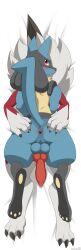 2020s 2022 absurd_res animal_genitalia animal_penis anthro anus ass balls bodily_fluids butt_grab canine_genitalia canine_penis duo gay genital_fluids genitals hand_on_butt hi_res humanoid knot lucario lycanroc lying male male/male midnight_lycanroc nintendo nude on_front penis pokemon pokemon_(species) precum spread_butt spreading winick-lim