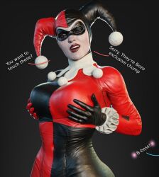 1girls 3d 3d_(artwork) antiheroine athletic athletic_female batman:_arkham_knight batman_(series) big_breasts busty confident curvaceous curvy curvy_figure dc dc_comics facepaint female female_focus female_only fit fit_female fully_clothed harley_quinn harley_quinn_(classic) harley_quinn_(injustice) hourglass_figure injustice_2 large_breasts offscreen_character red_lipstick showing_off_breasts smitty34 solo taunting teasing thick thick_legs thick_lips villain villainess voluptuous white_skin wide_hips