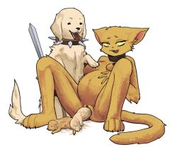 1girls 3animals absurd_res ambiguous_gender anthro bethesda_softworks bird_dog birth breasts canid canine canis collar collar_only completely_nude digital_media_(artwork) domestic_dog duo felid female feral feral_on_anthro feral_on_female fur genitals golden_retriever hi_res human hunting_dog interspecies interspecies_pregnancy katia_managan khajiit male mammal melee_weapon miskaris228 naked_collar nipples nude nude_female oblivion open_mouth pregnant pregnant_female prequel_adventure pussy retriever smile sword_dog tail the_elder_scrolls tongue tongue_out vaginal_birth weapon webcomic yellow_body yellow_fur zoophilia