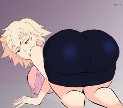 1girls ass big_breasts big_butt blonde_hair breasts cleavage eyebrows eyelashes fat_ass female female_only inkodoku large_ass large_breasts light_skin lipstick looking_at_viewer looking_back milf milk mitsuki_bakugou my_hero_academia nipple_slip nipples pink_nipples solo solo_female solo_focus thick_ass thick_thighs thighs wide_hips