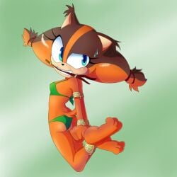 animal_ears animal_humanoid anthro bikini bit_gag blue_eyes bondage bound boundlightning braid fur furry furry_only gag gagged green_bikini hogtie sonic_(series) sonic_boom sonic_the_hedgehog_(series) sticks_the_badger sweat swimsuit underwear