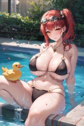 ai_generated azur_lane bikini curvy curvy_body curvy_figure female_focus female_only hi_res huge_breasts red_hair stable_diffusion swimming_pool voluptuous voluptuous_female zara_(azur_lane)