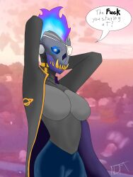 black_coat blue_hair breasts cyborg epic_games fortnite fortnite:_battle_royale purple_hair renzo_(fortnite) renzo_the_destroyer_(fortnite) rule_63