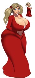 1girls big_ass big_breasts blonde_hair busty cleavage clothed clothing curvaceous dress goat_story huge_ass huge_breasts hyper_hourglass katy_(goat_story) light-skinned_female light_skin n-ronin red_dress reference_image voluptuous voluptuous_female wide_hips