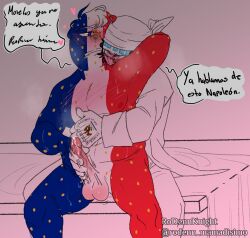 2boys big_penis countryhumans estandarte_de_morelos_(countryhumans) french_empire_(countryhumans) male male_only multicolored_body multicolored_skin rodenn_mmdisimo spanish_text testicles text yaoi