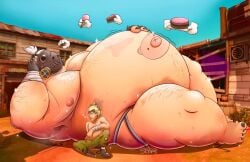 2boys fat fat_man jockstrap junkrat larger_male male male_only morbidly_obese morbidly_obese_male obese obese_male overwatch overweight overweight_male roadhog size_difference smaller_male