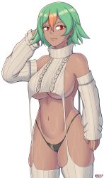 1girls black_panties breasts dark-skinned_female dark_skin edit female female_only fire_emblem fire_emblem_heroes green_hair laegjarn_(fire_emblem) large_breasts multicolored_hair nahusmash nintendo orange_hair panties red_eyes sideboob thighs underboob underwear virgin_destroyer_sweater