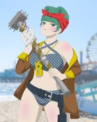 1girls bikini breasts dani_(dead_island) dead_island dead_island_2 female female_only first_porn_of_character first_porn_of_franchise furyrust green_hair jacked solo weapon