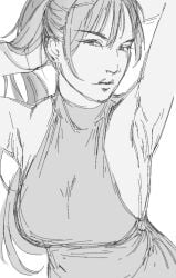 1girls armpit_fetish armpits bare_arms bare_shoulders big_breasts black_hair breasts dota_(series) dota_2 female female_only hands_behind_head inviting long_hair looking_at_viewer phantom_assassin ponytail popisya self_upload sketch smile solo solo_female