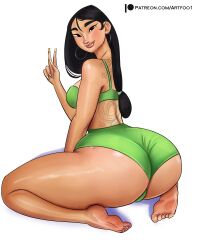 artfoo_1 barefoot big_ass breasts disney disney_princess fa_mulan feet mulan shorts white_background