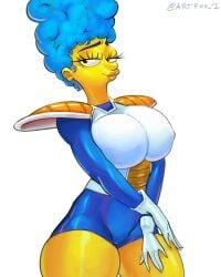 artfoo_1 big_breasts cosplay crossover crossover_cosplay dragon_ball hourglass_figure marge_simpson the_simpsons white_background yellow_body