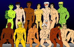 13boys 6+boys abs amadeus_cho amber_eyes anole asian asian_male bald black_hair blonde_hair blue_eyes brown_hair brown_skin chase_stein circumcised crossed_arms crossover dark-skinned_male dark_brown_hair dark_skin eli_bradley elixir erect_nipples eyewear flaccid glasses_on_head green-skinned_male green_eyes green_skin hand_on_chest headband hellion_(x-men) hulkling human humanoid interracial interspecies knees_apart_feet_together legs_held_open legs_up light-skinned_male light_skin male male_only marvel marvel_boy mask multiple_boys multiple_males multiple_penises muscular muscular_male mutant new_x-men nipples no_pubic_hair no_pupils nude nude_male patriot pecs penis_size_difference pointed_ears prodigy pubic_hair runaways scales sitting speed_(young_avengers) standing talkback tranetrax uncut victor_mancha white_hair wiccan x-men xavin yaoi yellow-skinned_male yellow_skin young_avengers