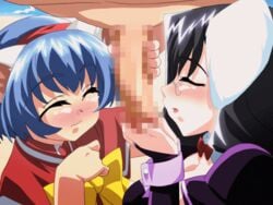 2girls animal_ears animated bunny_ears cat_ears censored erogos ffm_threesome glansjob handjob mahotama may_(mahotama) milking_handjob sakuya_(mahotama) teamwork threesome