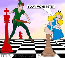 alice_(disney) alice_in_wonderland alice_in_wonderland_(1951_film) alice_liddell ass chess clothes disney female human insertion king_(chess) knight_(chess) male pawn_(chess) peter_pan_(1953_film) peter_pan_(character) peter_pan_(disney) public_domain sketch tagme