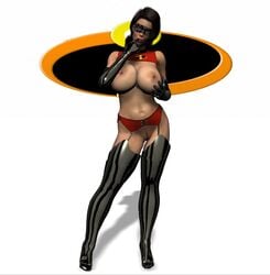 1girls 3d big_breasts breast_grab chup@cabra disney elastigirl female female_only functionally_nude helen_parr nipples pixar solo straight_hair superheroine the_incredibles