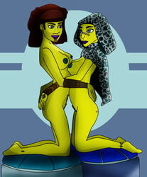 2girls alien alien_girl barriss_offee big_breasts blue_eyes breasts clone_wars female female_only garrbatch-man green-skinned_female green_skin jedi jedi_master jedi_padawan lesbian luminara_unduli mirialan multiple_girls nipples nude nude_female star_wars star_wars:_the_clone_wars teacher_and_student yuri