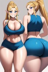 1girls ai_generated bimbo blonde_hair blue_eyes blue_tank_top cleavage curvaceous curvy curvy_figure dolphin_shorts female female_only gigantic_ass gigantic_breasts huge_ass huge_breasts huge_cleavage huge_hips long_hair looking_at_viewer nai_diffusion ponytail princess_zelda seductive_smile shiny_clothes shiny_hair shiny_skin solo stable_diffusion tank_top the_legend_of_zelda thick_thighs thunder_thighs voluptuous wide_hips