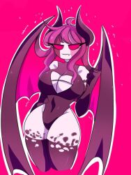 ass boob_window breasts female fnf friday_night_funkin friday_night_funkin_mod horns huge_breasts midriff multicolored_hair round_ass sarvente_(dokki.doodlez) sarvente_(friday_night_funkin) solo thick_thighs thighhighs white_skin wide_hips wings
