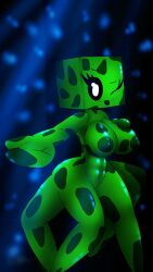 big_breasts creeper creeper_(minecraft) creeper_girl cute cute_face green_body green_skin madrs minecraft