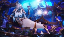 1girls 3d big_breasts blizzard_entertainment blue_skin gold_eyes lidcarter mermaid night_elf queen_azshara solo warcraft white_hair world_of_warcraft