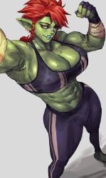 1girls abs big_breasts breasts cassandra_(virgoart1509) cleavage clothed clothing female female_only flexing green-skinned_female green_skin hi_res high-angle_view looking_at_viewer muscular muscular_female muscular_thighs orc orc_female original original_character red_hair solo tomboy virgoart1509 yellow_eyes